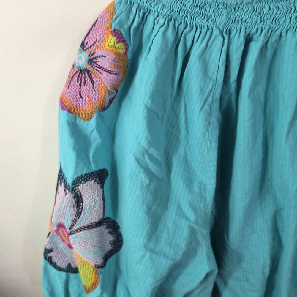 Cato Turquoise Floral Embroidered Peasant Top Size 22/24 - Picture 10 of 14